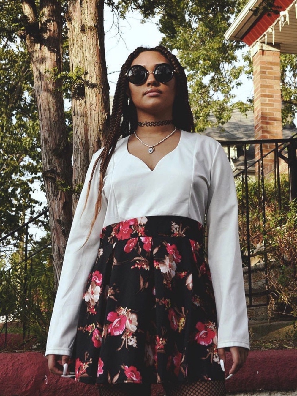 Women's Black Floral High-Waist Skater Skirt - Pink Floral Print